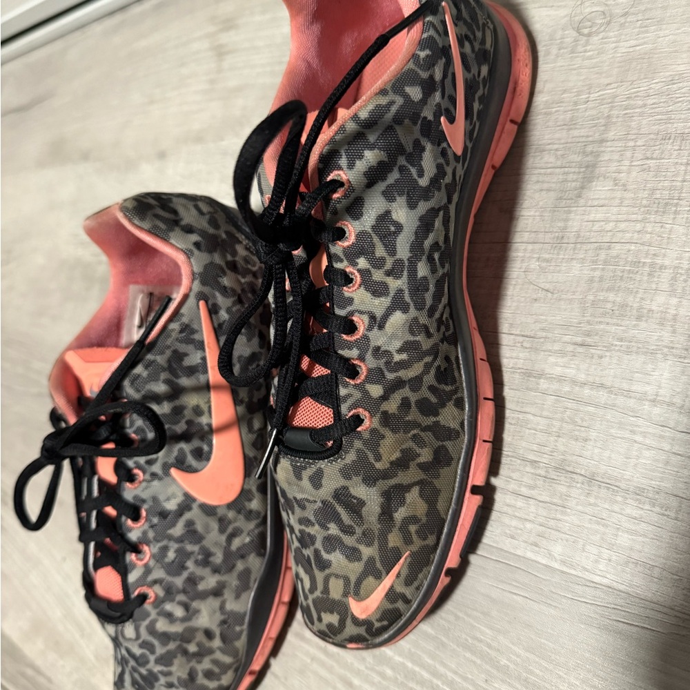 Nike Women's Leopard Print Athletic Shoes - Black and Orange